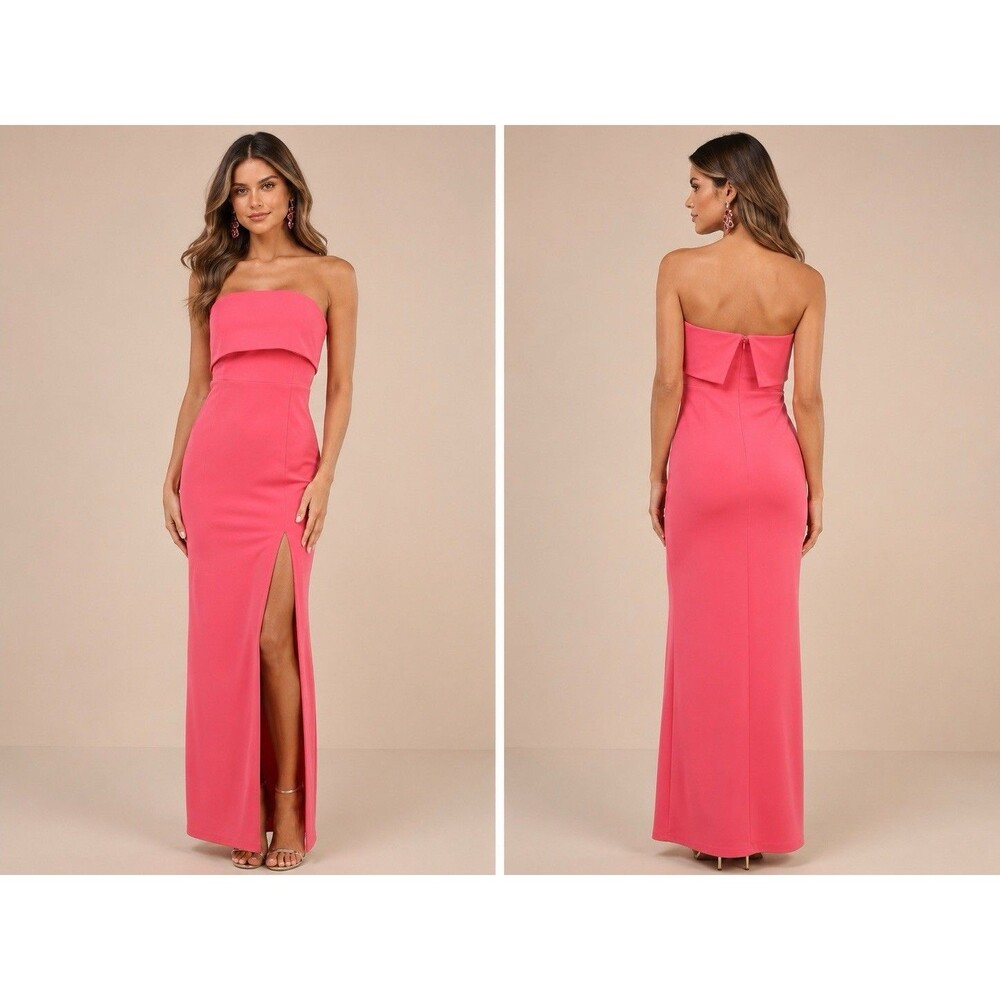 Lulus Classy Consideration Maxi Dress Coral Pink Strapless Size XL NWT